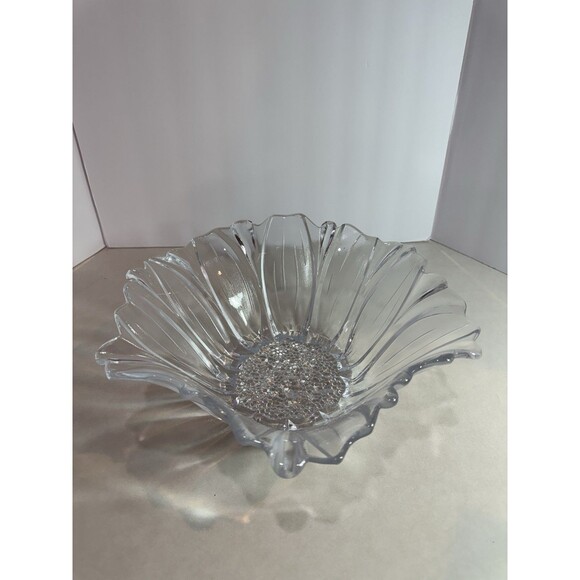 Clear Glass Flower-Petal Serving Bowl ~10-11″ – Decorative Fruit / Candy Dish - Picture 1 of 5